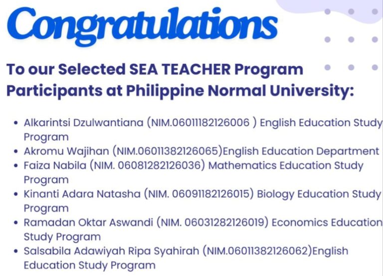 Pengumuman Hasil Seleksi Peserta SEA-Teacher Program ke Philippine Normal University